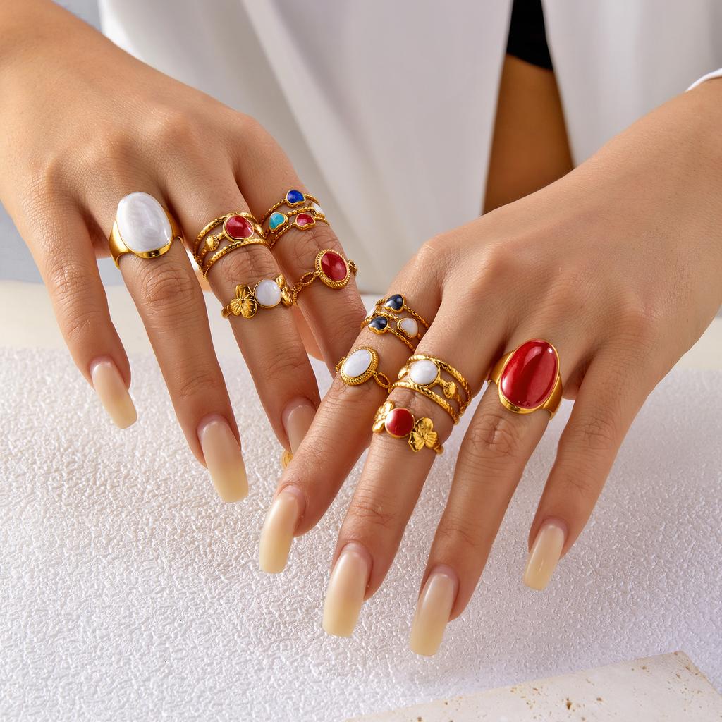 Stainless Steel Enamel Fashion Rings for Women Simple Trendy Trendy Adjustable Personality Jewelry Exquisite Minimalist Gift