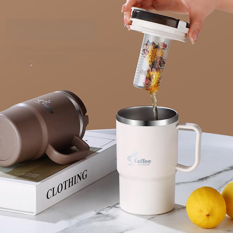 550ML Stainless Steel Coffee Mug Reusable Office Multipurpose Strainer&Spoon Double Layer Tea Water Cup Anti Scalding Drinkware