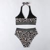 Evropské a americké duté bikiny dámské plavky s leopardím vzorem Sexy plavky s vysokým pasem