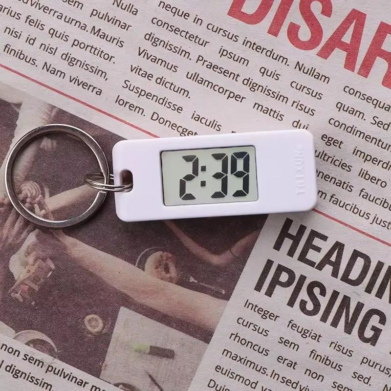 Mini Electronic Clock Keychain Digital Led Time Display Student Rectangle Watch Portable Wall Clock Keyring For Bag Backpack