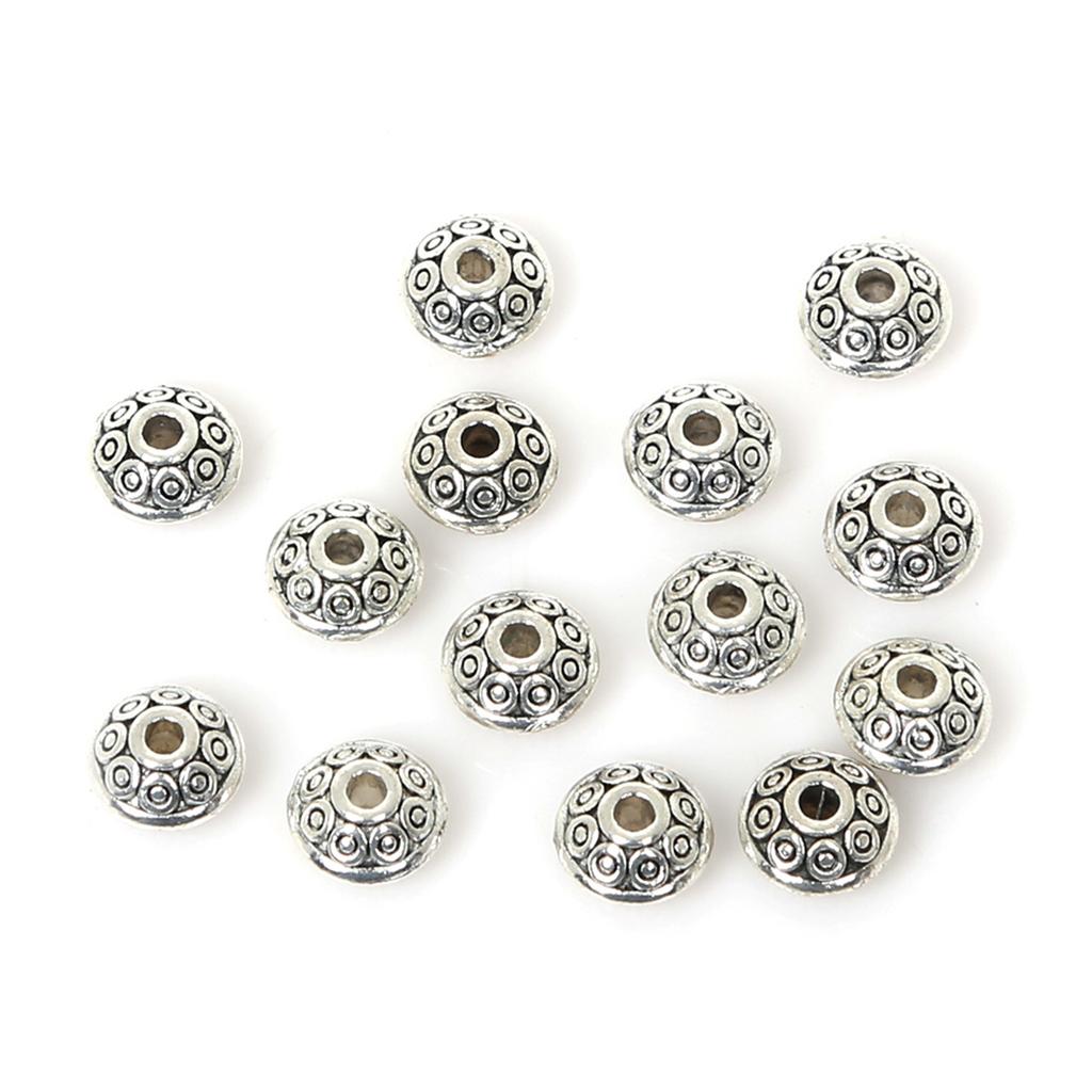 50Pcs 6mm Tibetan Metal Beads Antique Gold Silver Oval UFO Shape Loose Spacer Beads for Jewelry Making DIY Bracelet Charms