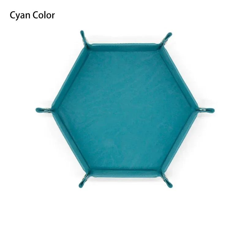 1pc Rolling Folding Hexagon Dice Game Storage Tray Holder Double Sided Thick PU Leather&Velvet Dice Mat Office Supplies