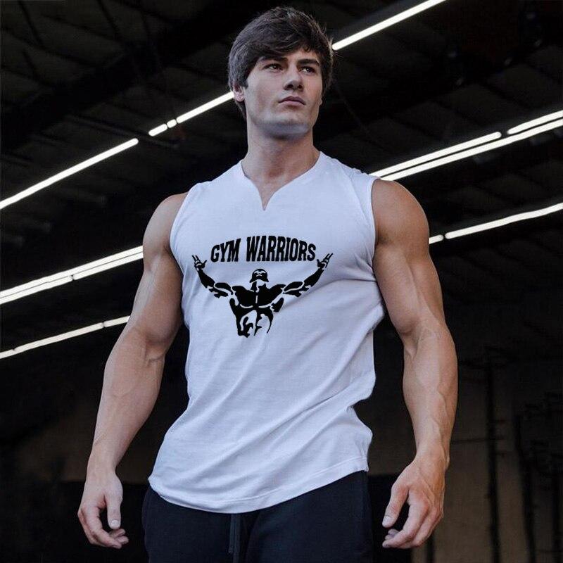Muscleguys New Summer Slim Cotton Vest  Thin V-neck Trend Sleeveless T-shirt Fitness Running Tops