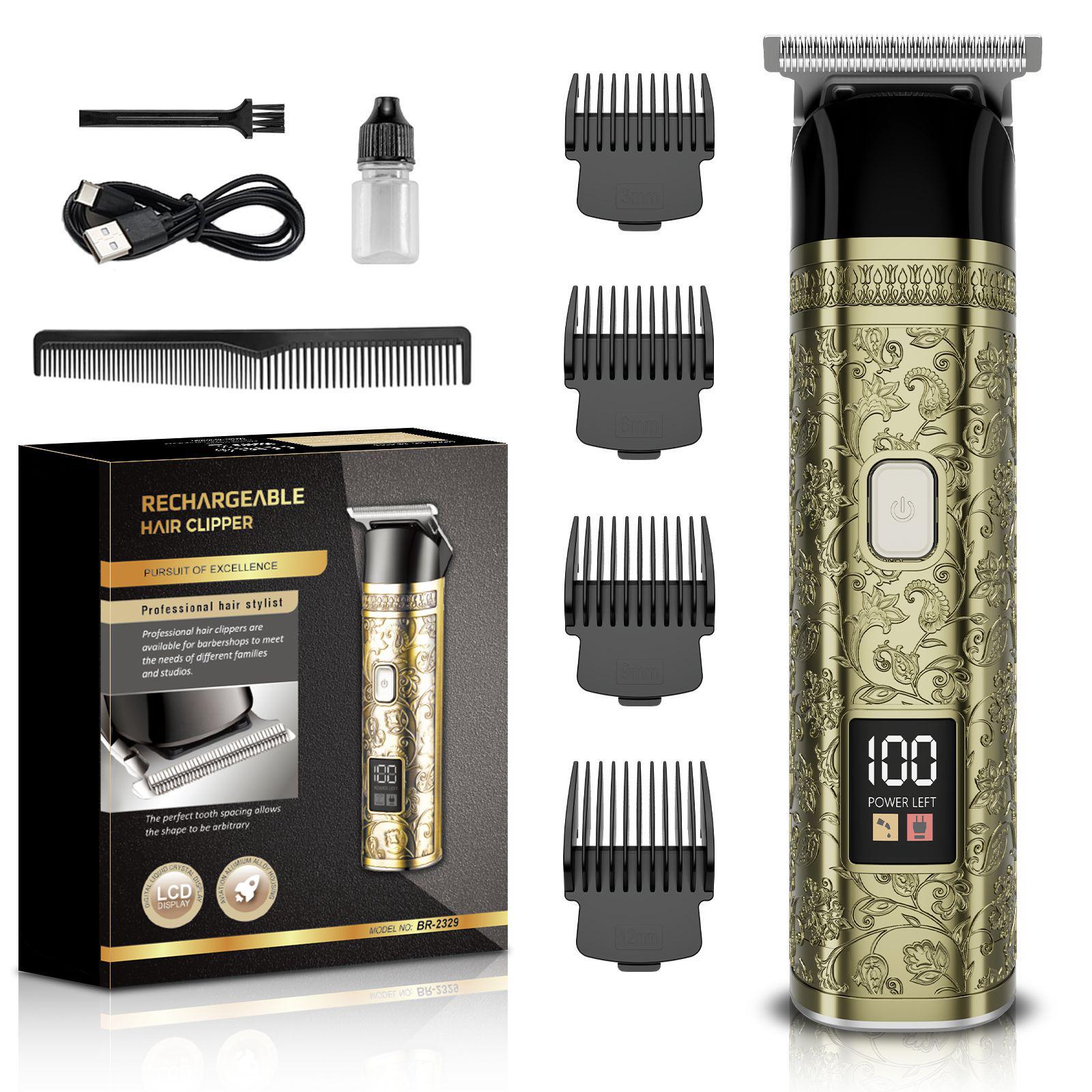 Rechargeable Cordless Hair Clipper with LED Display and Oil Head Trimmer