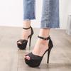 Chic Metal Sequin Stiletto Cutout Platform Sandals 