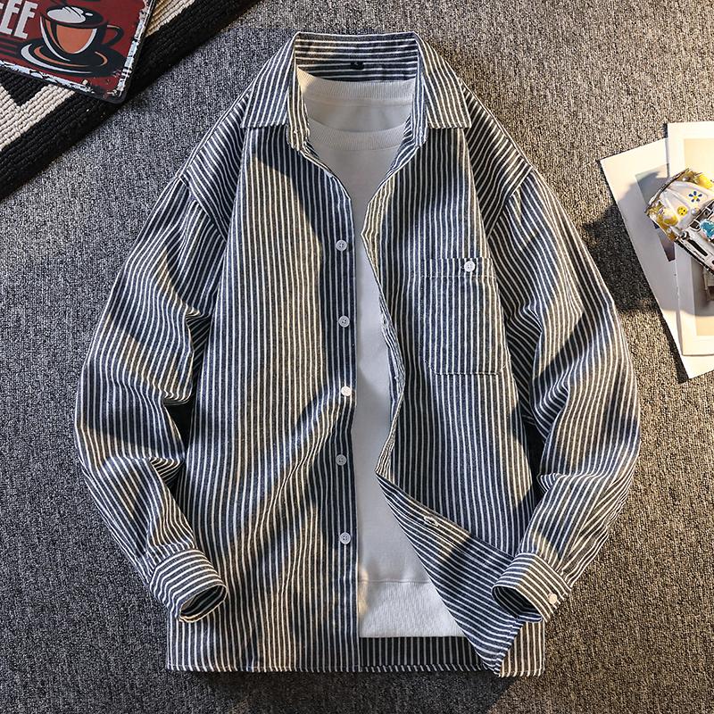 Camicia a Maniche Lunghe da Uomo Camicia Casual Larga Coreana Cappotto da Uomo