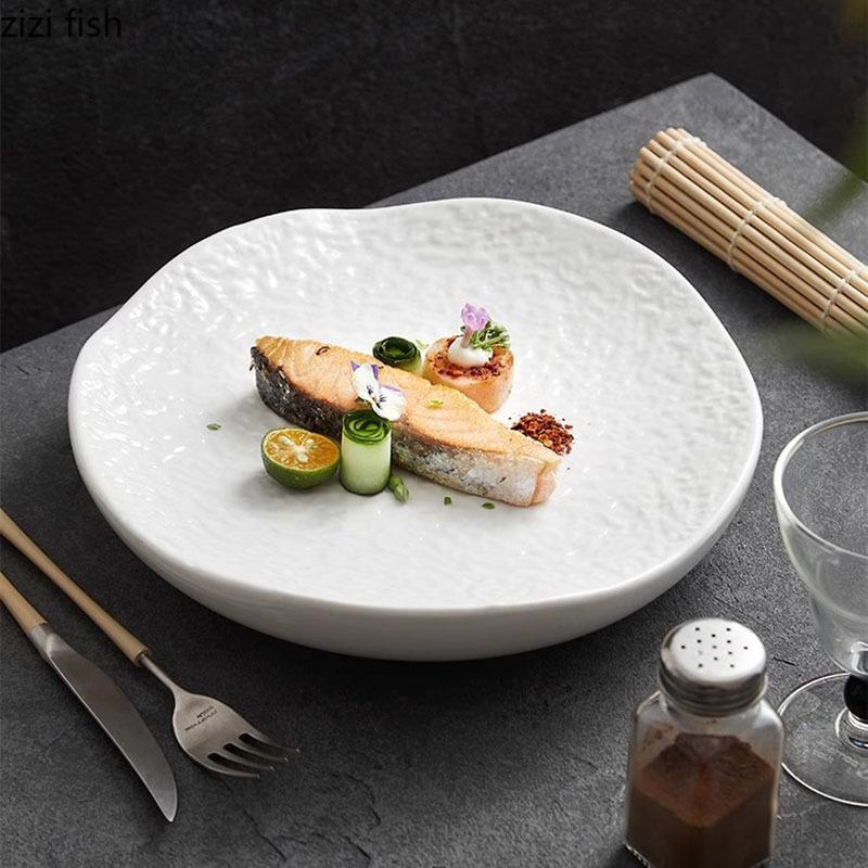 Creative Irregular Stone Pattern Ceramic Insulation Plate Pure White Dessert Plate Snack Plate Sushi Plates Specialty Tableware