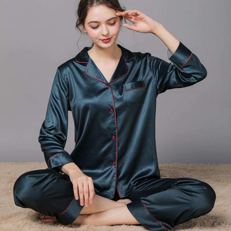 Silk Couple Pajamas: Women's & Men's Long Sleeve Plus Size Set for Spring and Autumn