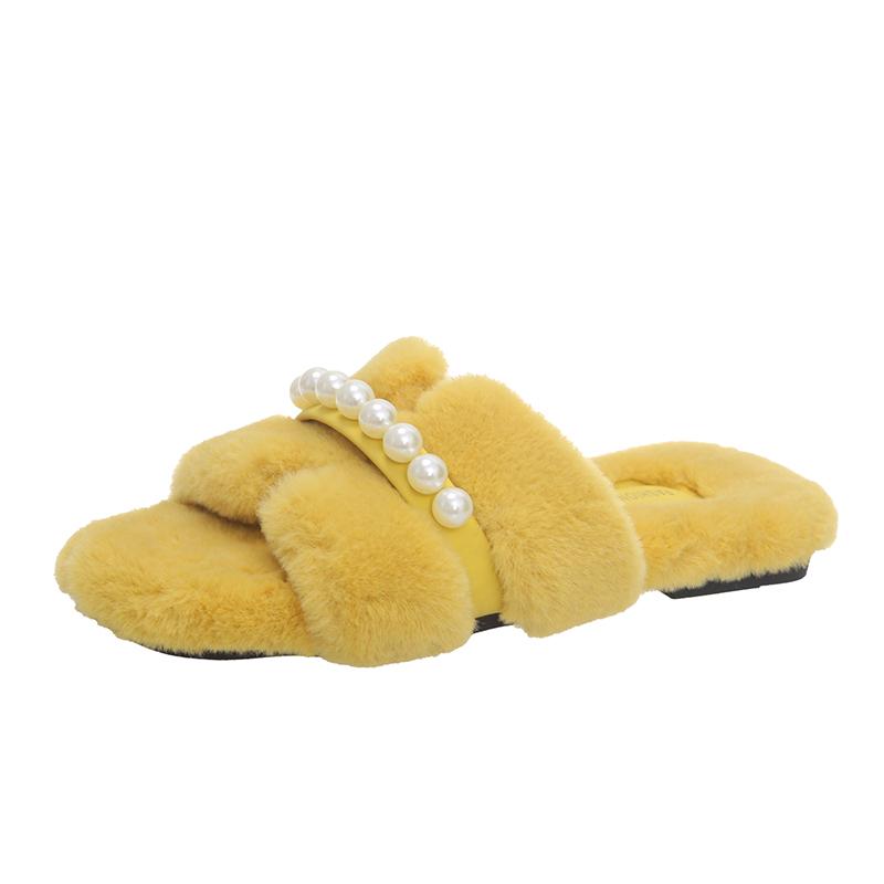 Fashion French Straight Cotton Slippers Women's Outer Wear Autumn and Winter New Comfortable Retro Flat Plush Mop