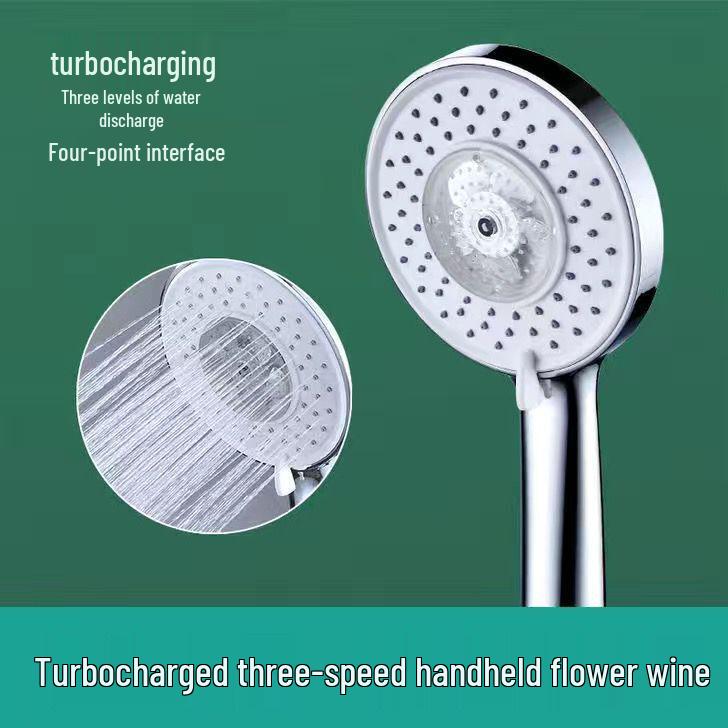 Compact Twin-Turbine Booster Shower Head with Dual Propellers