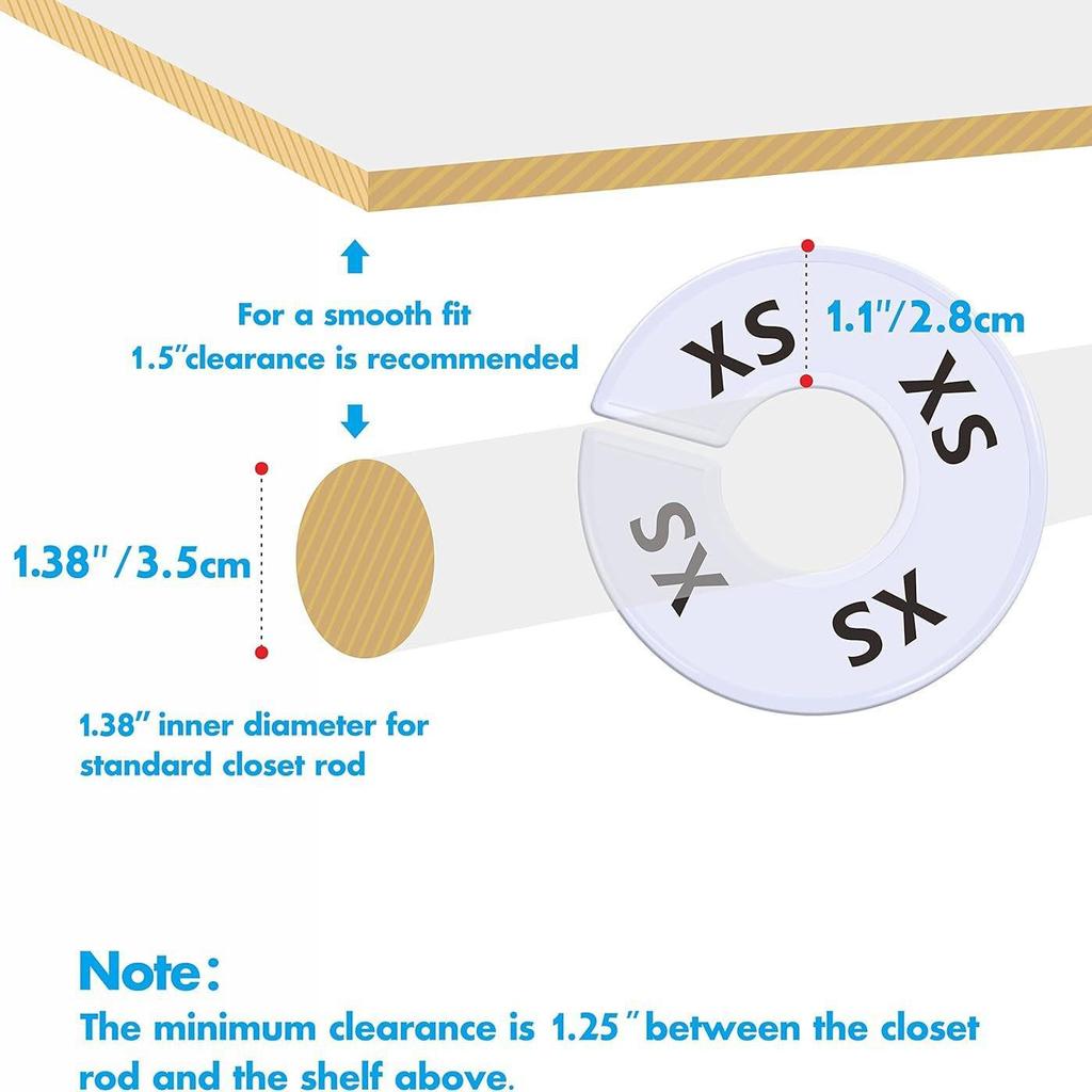 White Double-Sided Round Plastic Clothing Size Dividers with Printed Design for Closet Organization