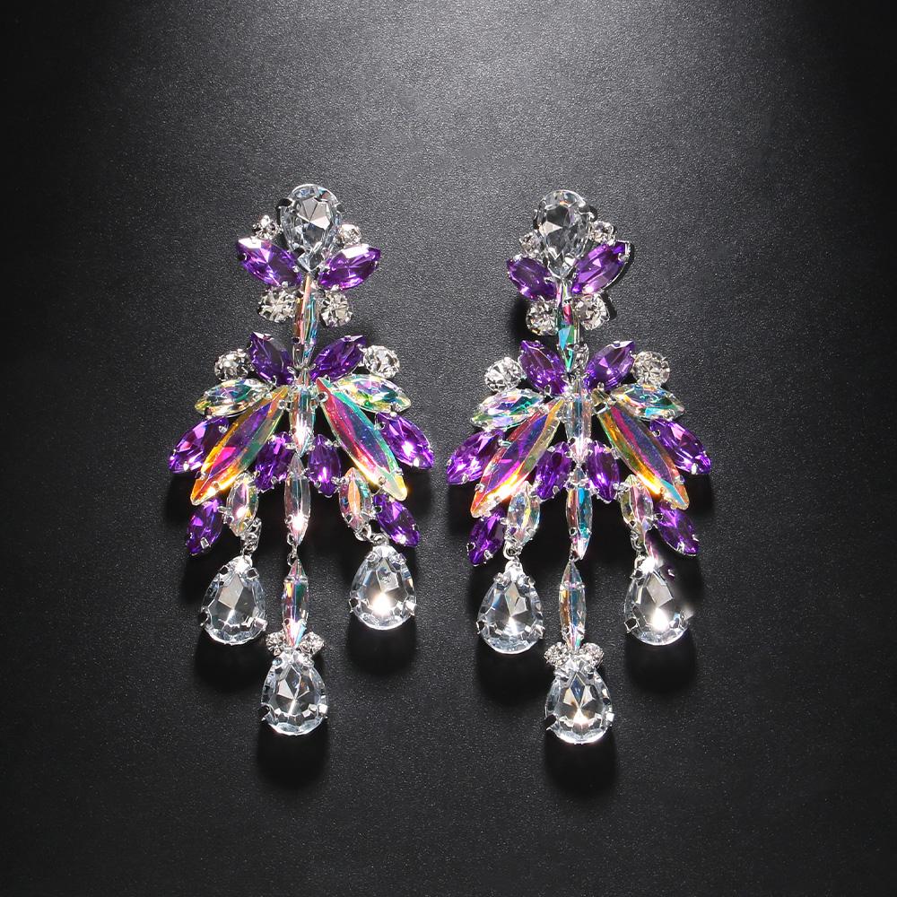 Stonefans Фиолетовые Разноцветные Кристальные Серьги-Подвески для Женщин Трендовые Аксессуары Statement Серьги со Стразами Шпильки Украшения