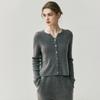 Women's Solid Color Cashmere Cardigan - Round V-Neck, Single-Breasted Wool Sweater for Autumn/Winter.