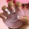 Valentine's Day French Style Medium-Long Wearable Nails – White Edge with Heart Glitter