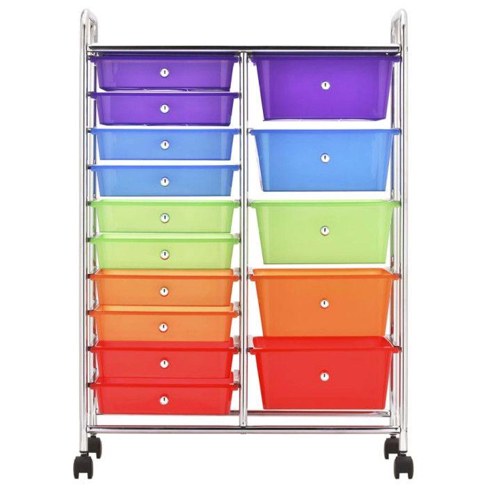 VidaXL Chariot rangement mobile à 15 tiroirs XXL Multicolore Plastique