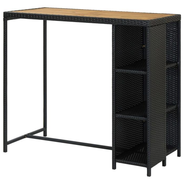 VidaXL Table de bar avec rangement Noir 120x60x110 cm Résine tressée