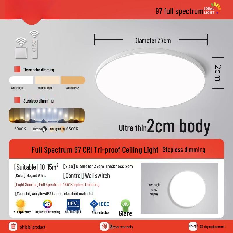 Ultra-Thin Round LED Ceiling Light for Bedroom, Bathroom & Balcony - Modern Minimalist Design with Eye Protection