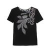 Summer Women's Short Sleeved T-Shirt Fashion Sexy Hollow Out Luxury Hot Diamonds Flower Tees Casual Brand Tops