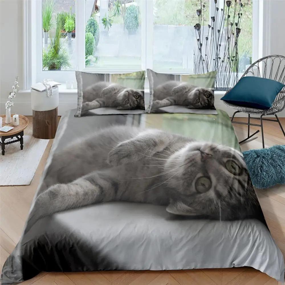 2026 Katzen Bettwäsche Set Haustier Katzen Muster Einzelbett Bettwäsche Set Niedliches Kätzchen Für Polyester Geheimnisvolle Schwarze Katze Kingsize Bettbezug