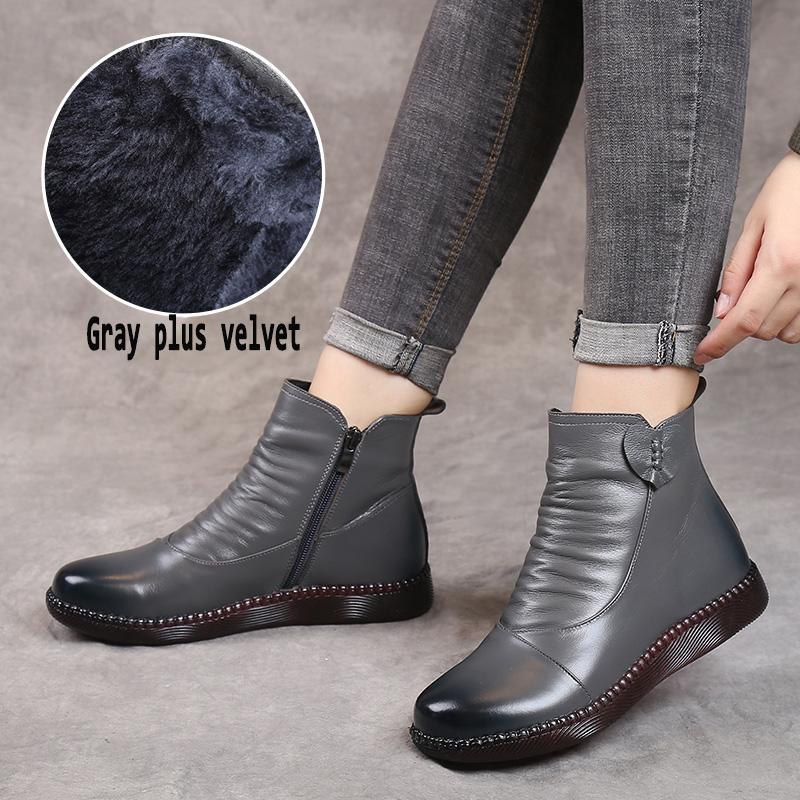 Fashion GKTINOO Autumn Winter Woman Genuine Leather Ankle Boots Female Casual Shoes Women Waterproof Warm Snow Boots Ladies Shoes