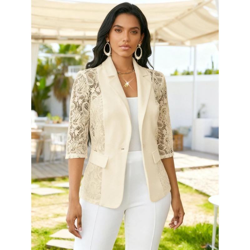 Neue Sexy Spitze Durchbrochene Dreiviertelarm Freizeitjacke für Damen