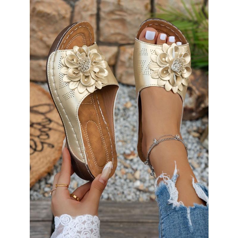 Wedge Slippers Women's Summer 2025 New Flower Cut-out Platform Plus Size Open-toe Sandals