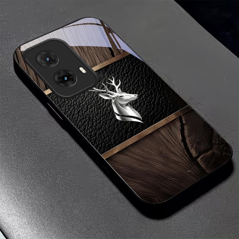 Elite Metallic Stag Black Glass Phone Case For Motorola Moto G14 G22 G24Power G24 G34 G35 G45 G54 55 G75 G84 G85 Hard Back Cover