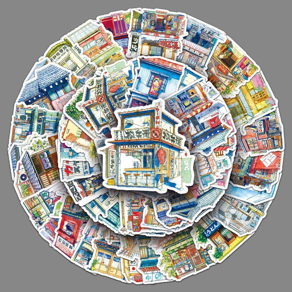 50 Japanese Retro Street Corner Shop Stickers for Journals, Guitars, Notebooks, Suitcases, and Graffiti