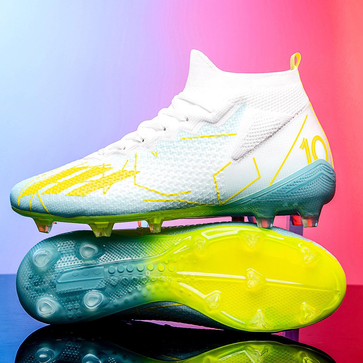 

Высокие футбольные бутсы Новые бесшовные кроссовки с шипами из летучей ткани Тренировочная обувь Обувь 45 небесно-голубой