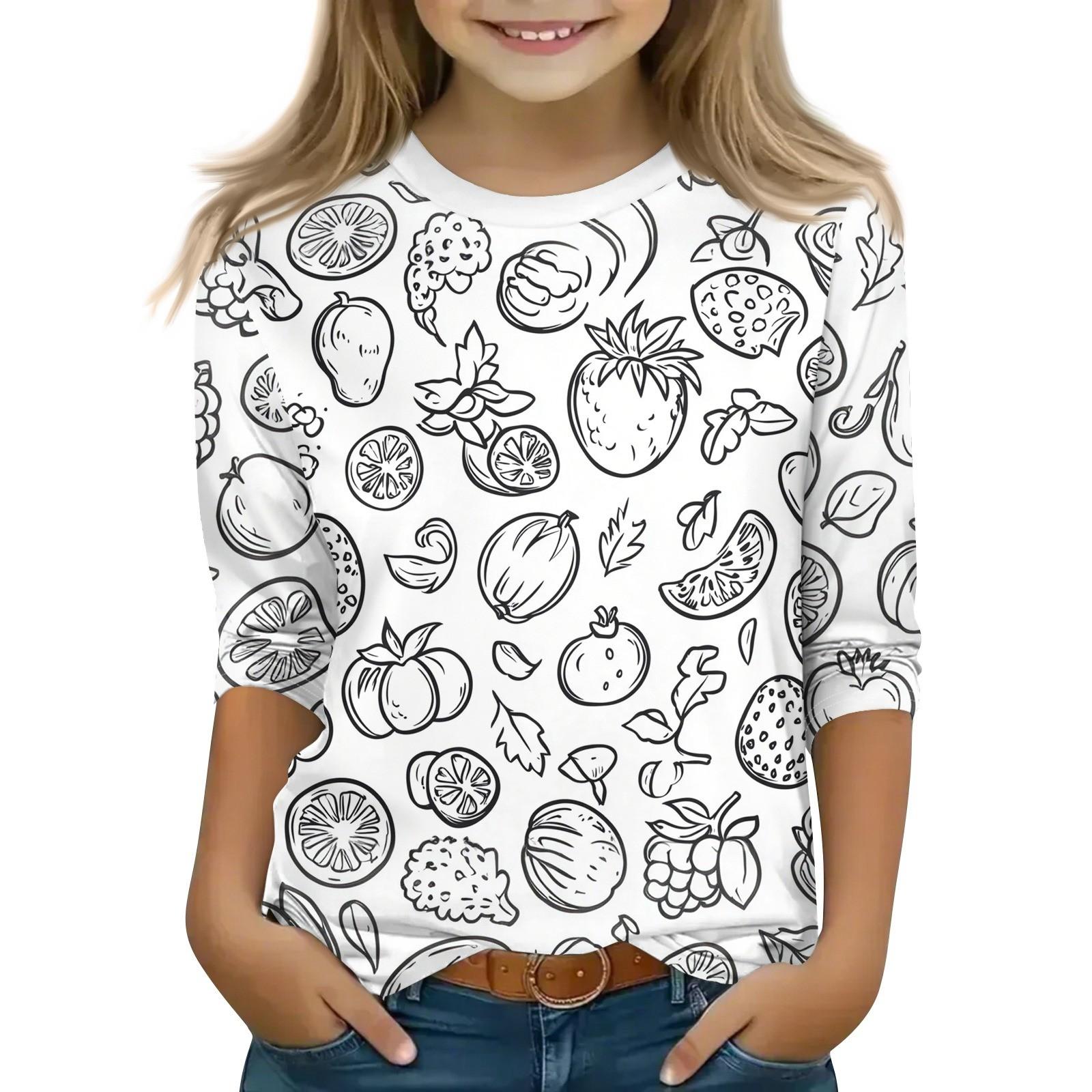 

Детские топы с рукавами 3/4, футболка с принтом, круглый вырез, пуловер, блузка, детские раскрашенные вручную цветные топы 140 белый