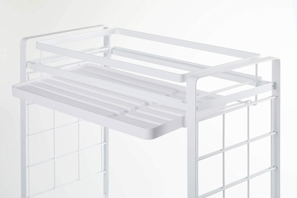 Yamazaki Tower Ausziehbarer Abtropfständer B x 23cm T x 10cm Flexibles Aufbewahrungsgestell für Werkzeug Einfaches Produkt 4364 Über-Spüle Korb, Klein, Weiß, ca. 42,5 cm H,