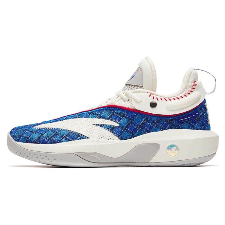 Anta Thompson 8 Nitrogen Technology Shock Absorption Anti-Slip High-Top Basketball Shoes Men Basketball Shoes White Blue 112241101-4