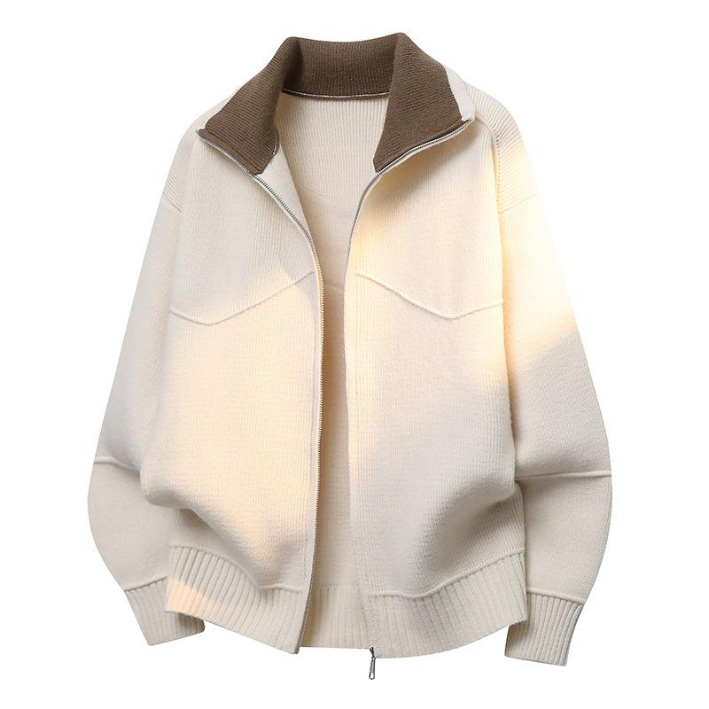 Men's High-End Knit Zipper Cardigan: Casual Solid Color Lapel Sweater for Spring & Autumn