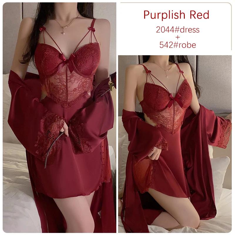 Lencería de Satén Conjunto de Pijama para Mujer Vestido Suspensor sin Espalda con Sujetador Pijama Sexy para Mujer