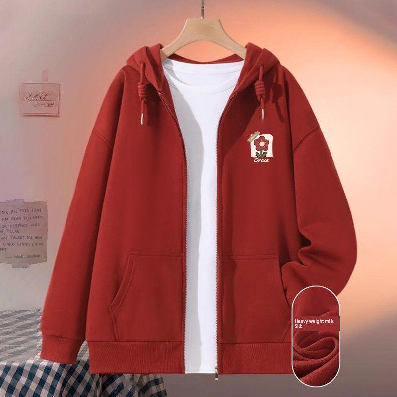 

ZR Zhenvis Red Sweater Outwear Female Spring & Fall 2025 New Arrival Best Selling Relaxed-Fit Hoodie Top New Chinese Style Outwear Cherry Red-Graceful Safflower K 2XL