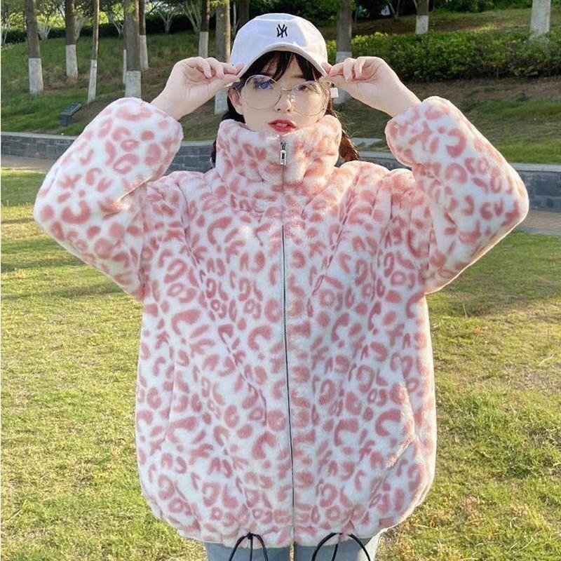 Autumn and winter new cotton thickened leopard print jacket loose retro plush coat women's fluffy coat tide