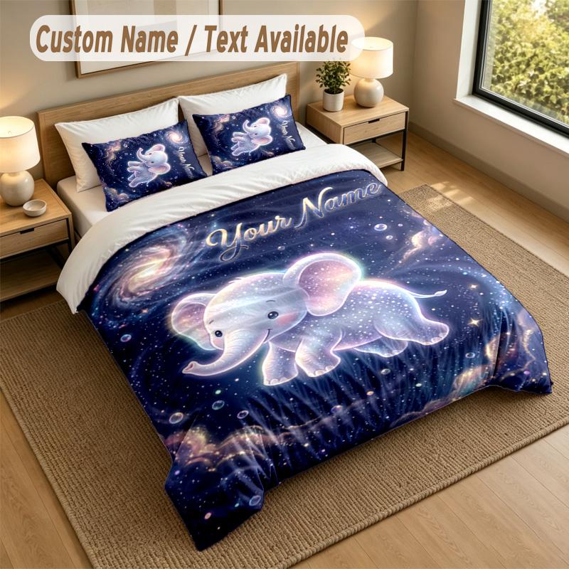 Set Biancheria da Letto Personalizzato a Tema Elefante 3 Pezzi Testo e Nome Personalizzati 1 Lenzuolo 2 Federe Biancheria da Letto per la Casa 1 pezzo