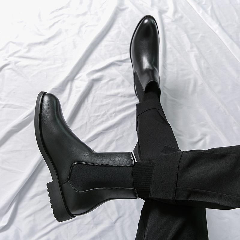 Chelsea boots winter velvet high-top casual leather shoes British pointed Martin boots