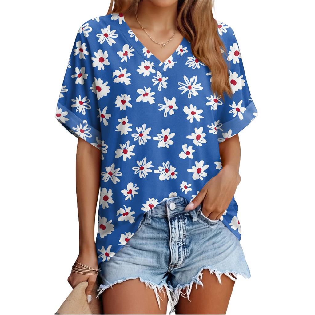 Modisches lässiges vielseitiges Damen-Sommer-Kurzarm-Oberteil mit Blumenprint, schmal geschnitten