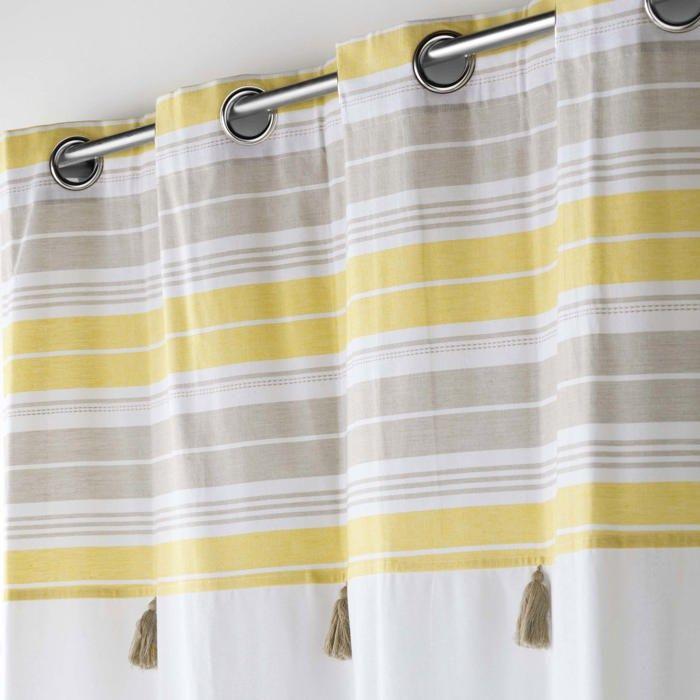 Rideau - Nature-Line - Pompons - 140x240cm - Jaune - 100% Coton - Œillets