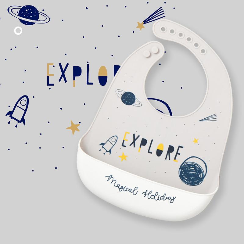 Cute Baby Bibs Waterproof Silicone Bib Feeding Infant Newborn Cartoon Apron ToddlerX Adjustable Bib Burp Cloths with Pocket