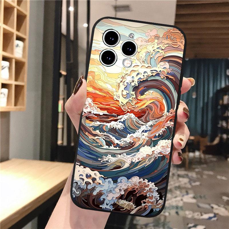 Beautifull Landscape Moon Wave Art Phone Case For Iphone 15 14 Pro Max 13 12 11 Pro Max XSMax XR 12 13 Mini 14 Plus