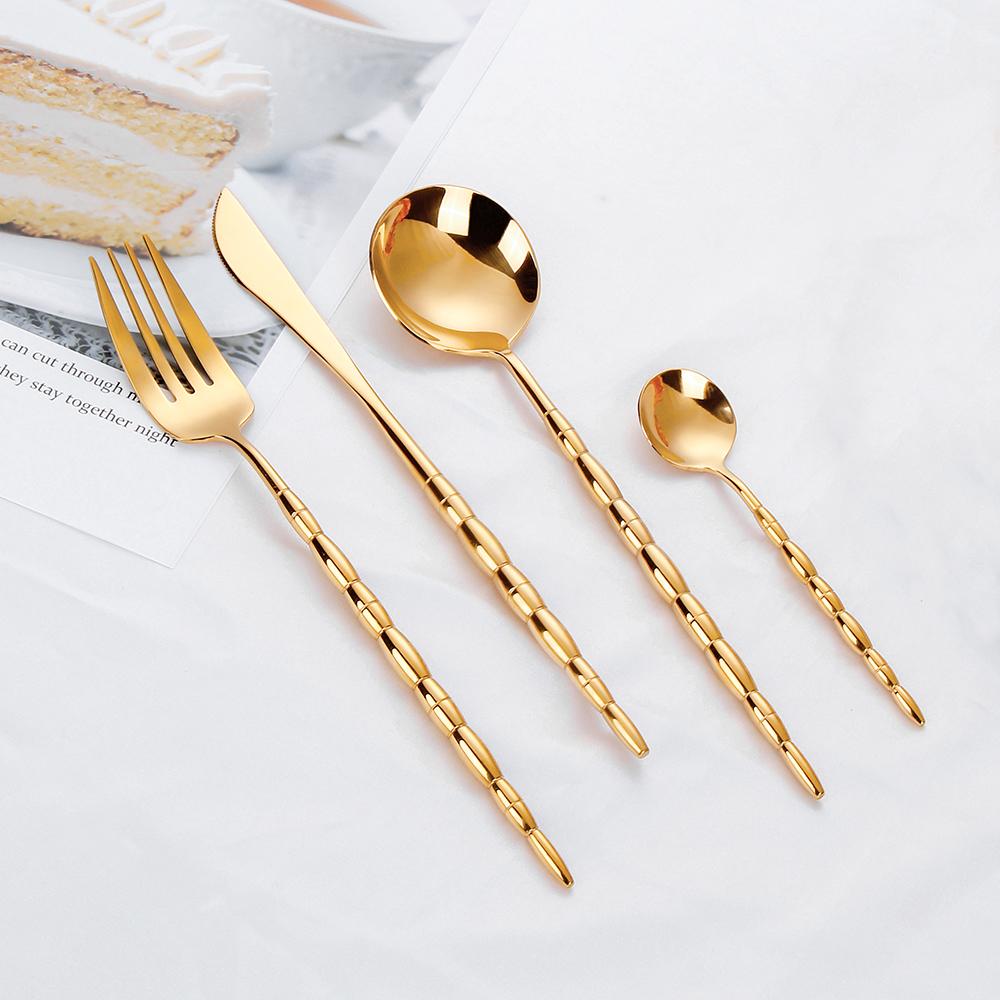 6/16Pcs Gold Tableware Stainless Steel 304 Cutlery Elegant Dinner Set Western Knife Fork Spoon Bead Shaped Handle Flatware