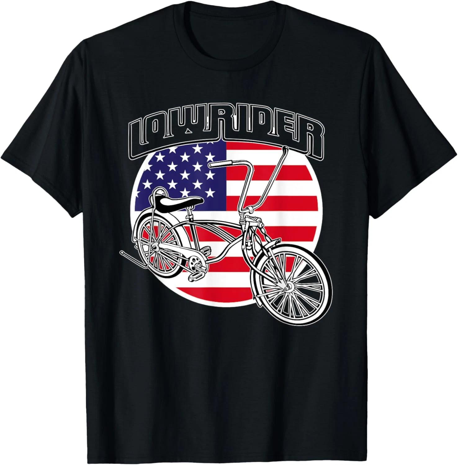 Mens Low Rider Bicycle American Flag Chicano Lowrider Bike T-Shirt M