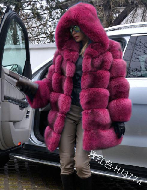 European and American new imitation fur coat imitation fox hair medium and long splicing long-sleeved fur women's coat with hat