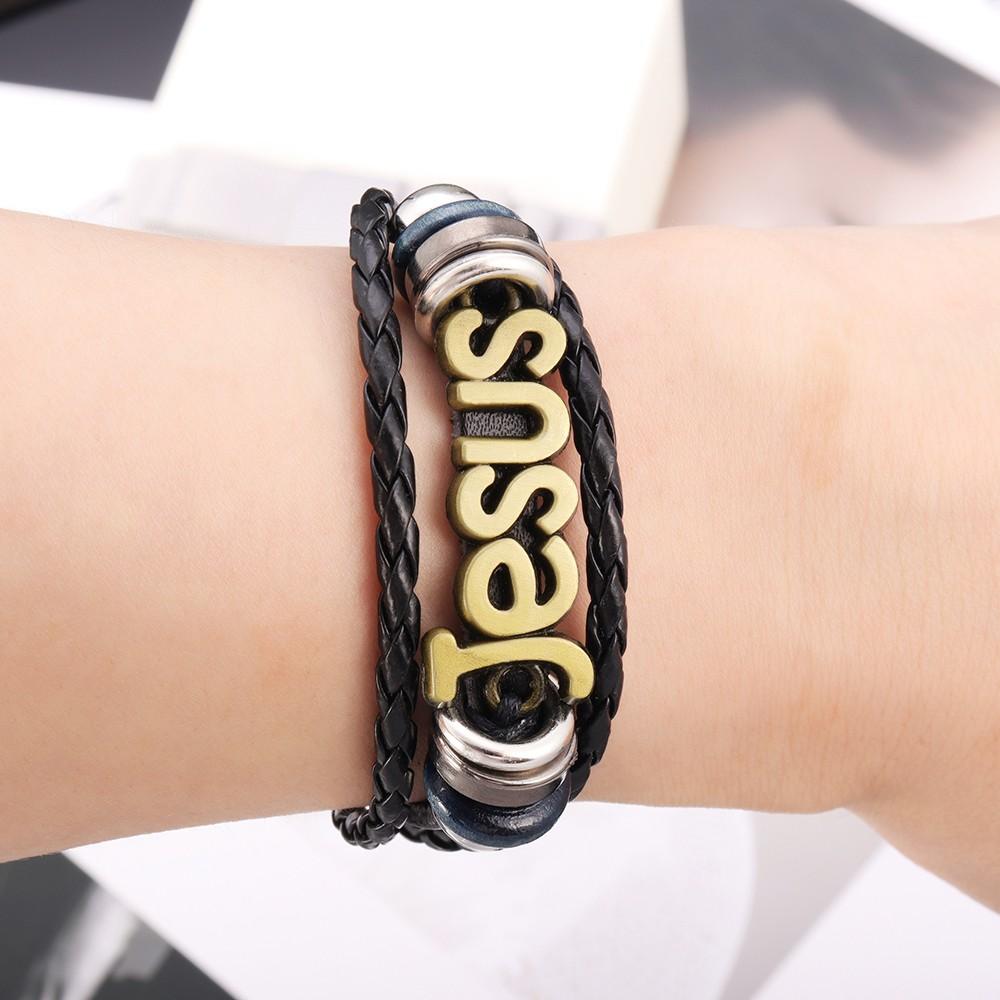 New Multi-Layer Leather Woven Beads Jesus Bracelet Charm Men's Bracelet Fashion Religious Christian Accessories Talisman Jewelry