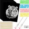 Noveread 50 Sheet Scratch Paper Art Set 8.5 X 11 Inch Black Coated Scratchboard Black Scratch Paper with Wooden Stylus and Stencils DIY Painting Art