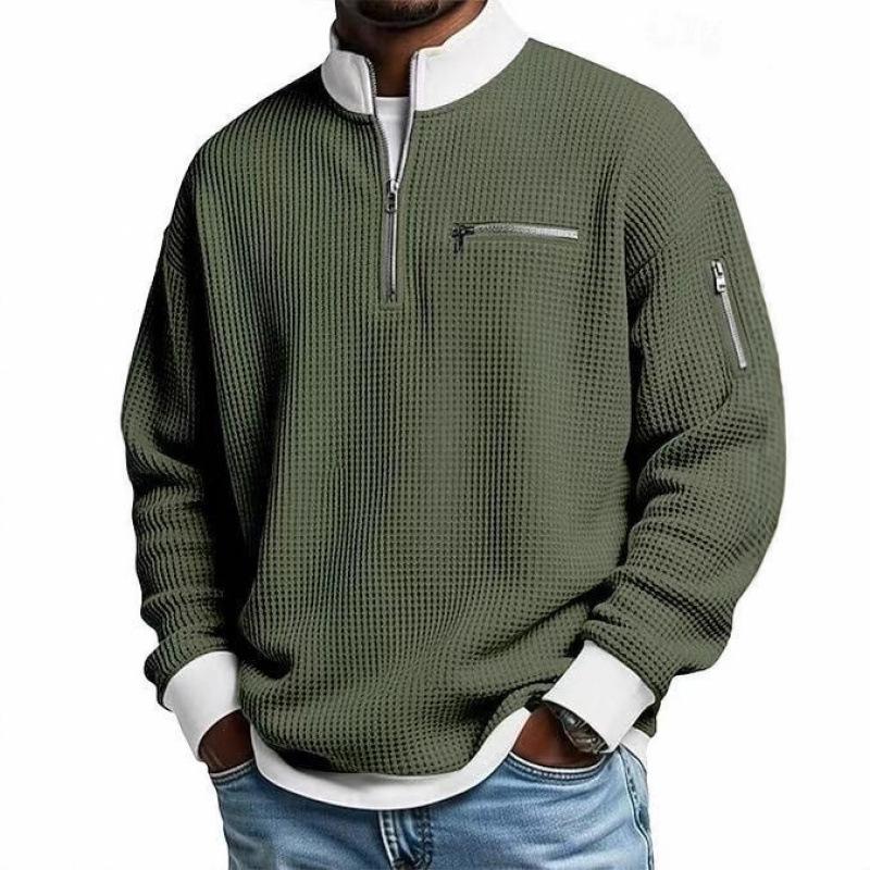 Men's American Style European Trend Waffle Knit Zipper Hoodie, Long Sleeve, Fashion Casual, 2025.