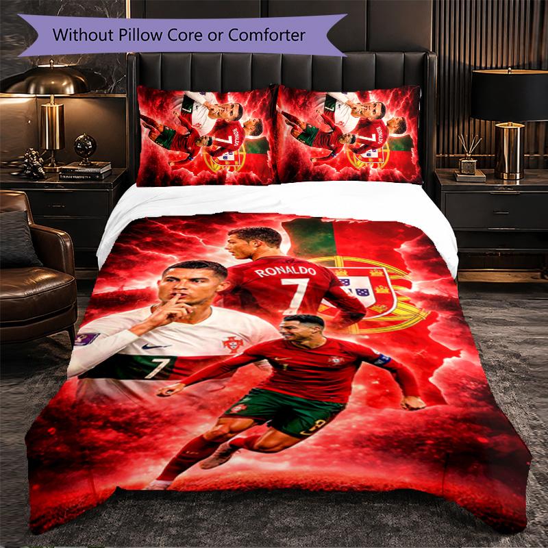Biancheria da Letto a Tema Cristiano Ronaldo Set 3 Pezzi Copripiumino Biancheria da Letto Decorativa per Stanza Adolescenti Decorazione Casa