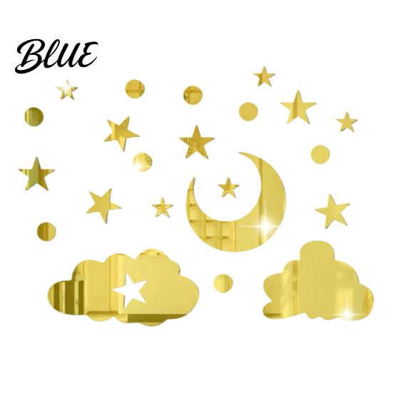 Decorative Mirror Wall Decals 3D Star Moon Cloud Stickers Self Adhesive Decals